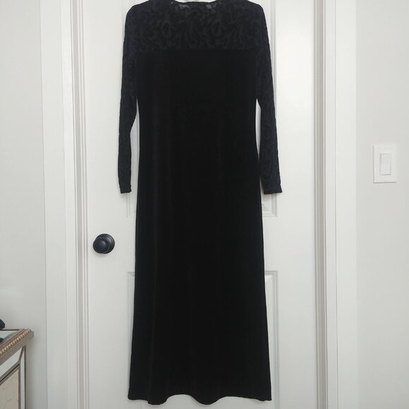 Diane von Furstenberg black velvet stretch midi maxi dress DVF sleeve de… - Picture 7 of 12